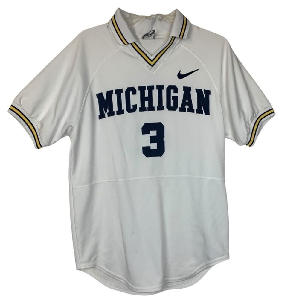 Vintage Team Nike Sports Michigan mens medium white blue jersey baseball pullove